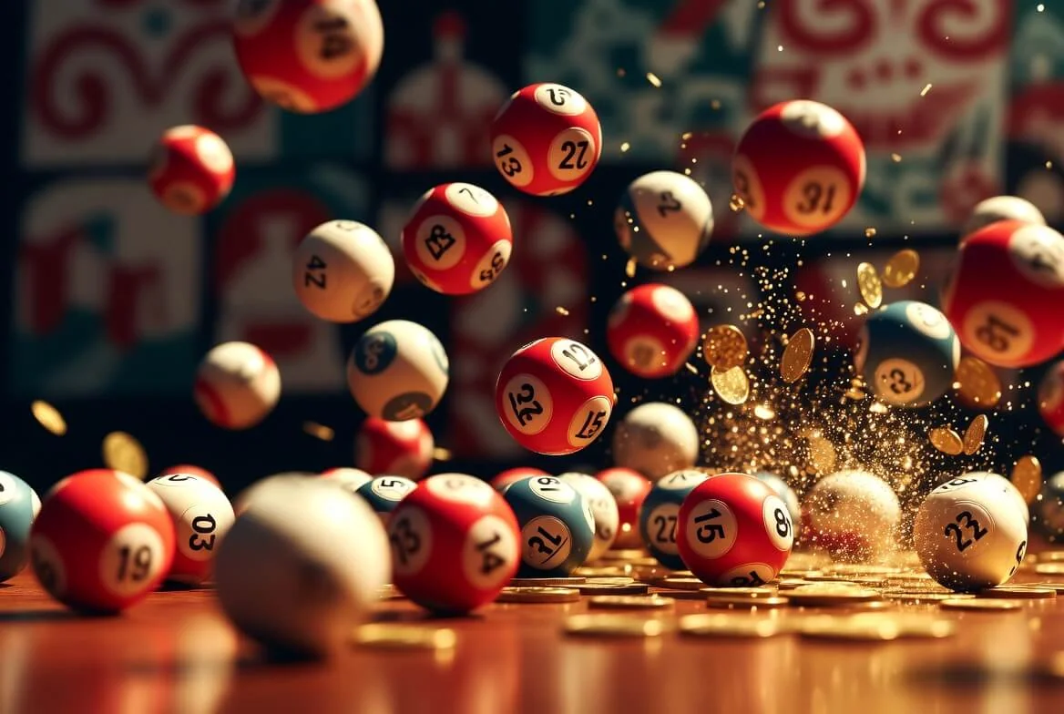 Kule bingo i monety ilustrujące kasyno Lotto i salon gier
